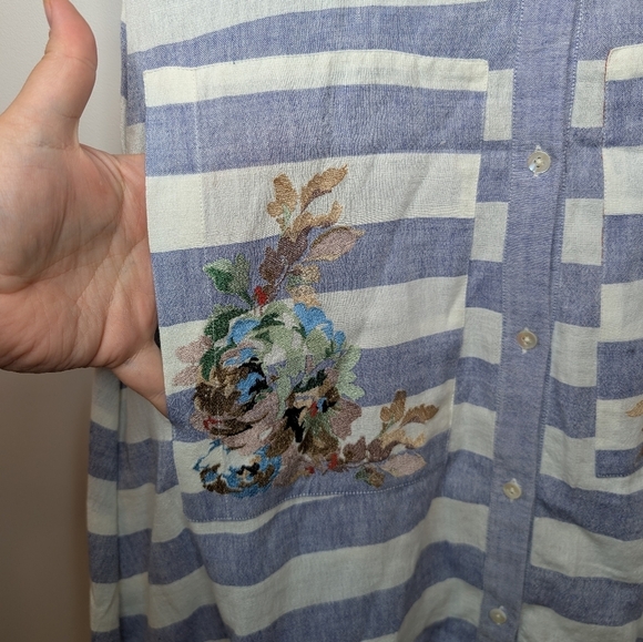 SUNO Blue Striped Floral Embroidered Sleeveless Long Midi Dress w/ Pockets 10 - Picture 8 of 11